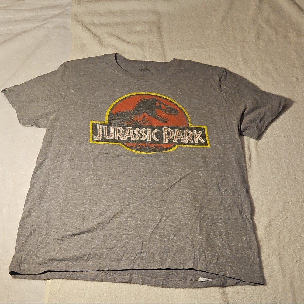 Jurassic Park Gray Logo Graphic T-Shirt Size L - Movies - Original